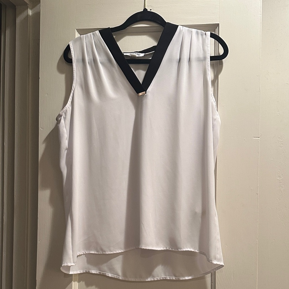 Calvin Klein Ivory Blouse with Black Trim